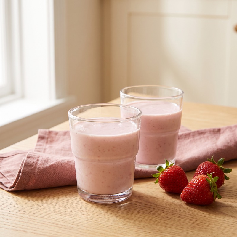 Strawberry yogurt drink in small glasses