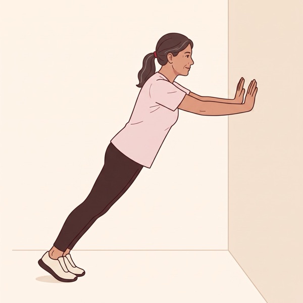 Illustration: a woman doing a push-up against a wall